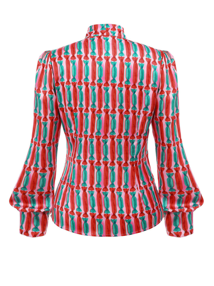2PCS 1950s Candy Tie-Up Blouse &amp; Black Suspender Pants — vintage elegance for the modern woman