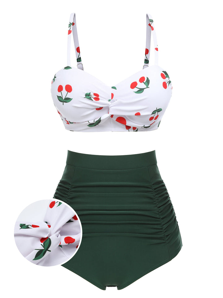 2PCS Cherry Spaghetti Strap Bikini Set - vintage fashion, retro style