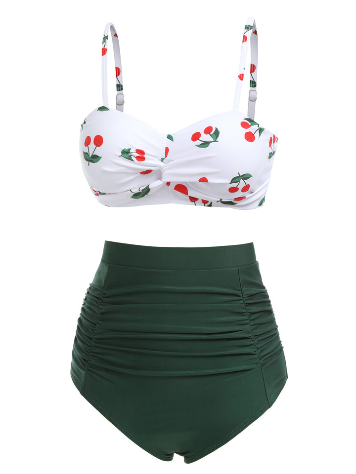 2PCS Cherry Spaghetti Strap Bikini Set - vintage fashion, retro style