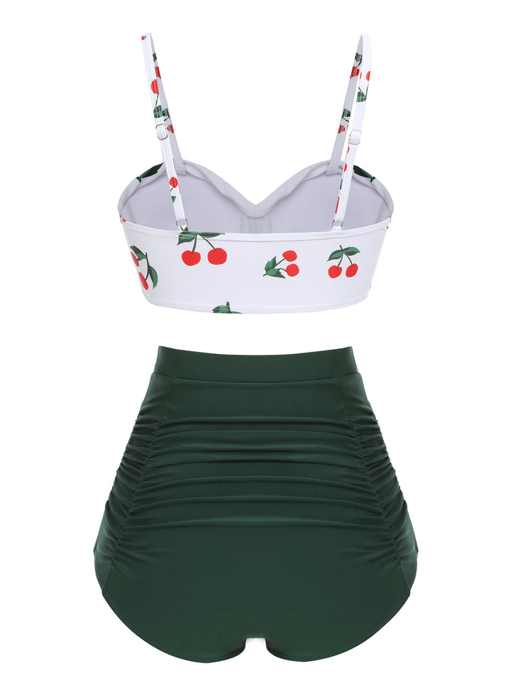 2PCS Cherry Spaghetti Strap Bikini Set - vintage fashion, retro style