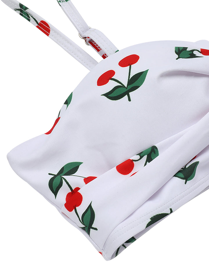 2PCS Cherry Spaghetti Strap Bikini Set - vintage fashion, retro style