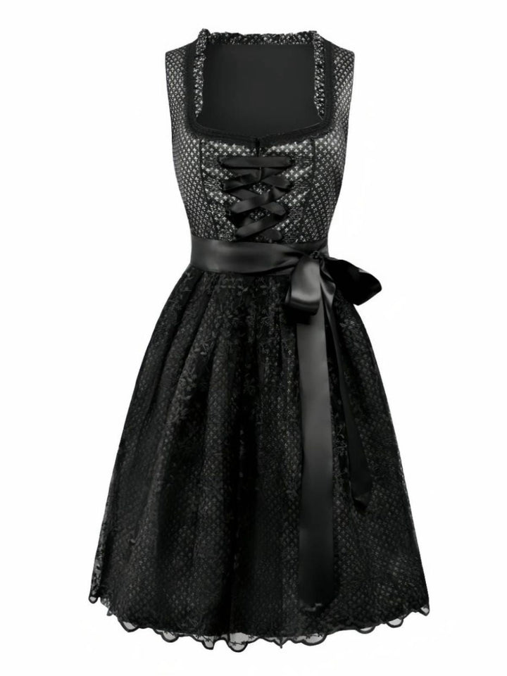 2PCS 1950s Ethnic Floral Lace-Up Dress &amp; Apron - vintage dress, retro fashion, rockabilly