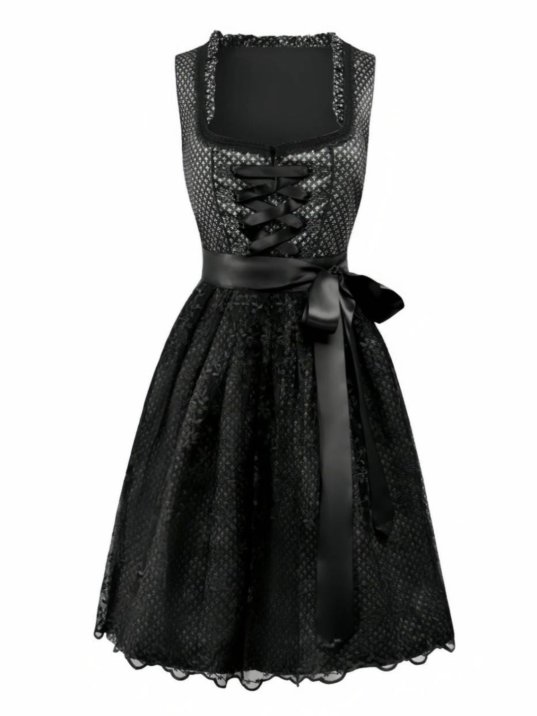 2PCS 1950s Ethnic Floral Lace-Up Dress &amp; Apron - vintage dress, retro fashion, rockabilly
