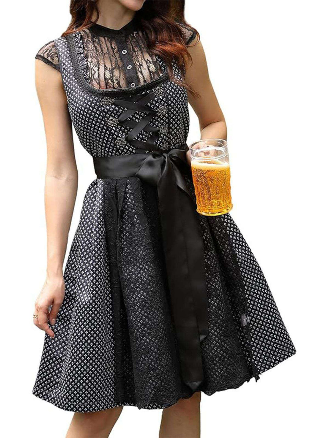 2PCS 1950s Ethnic Floral Lace-Up Dress &amp; Apron - vintage dress, retro fashion, rockabilly