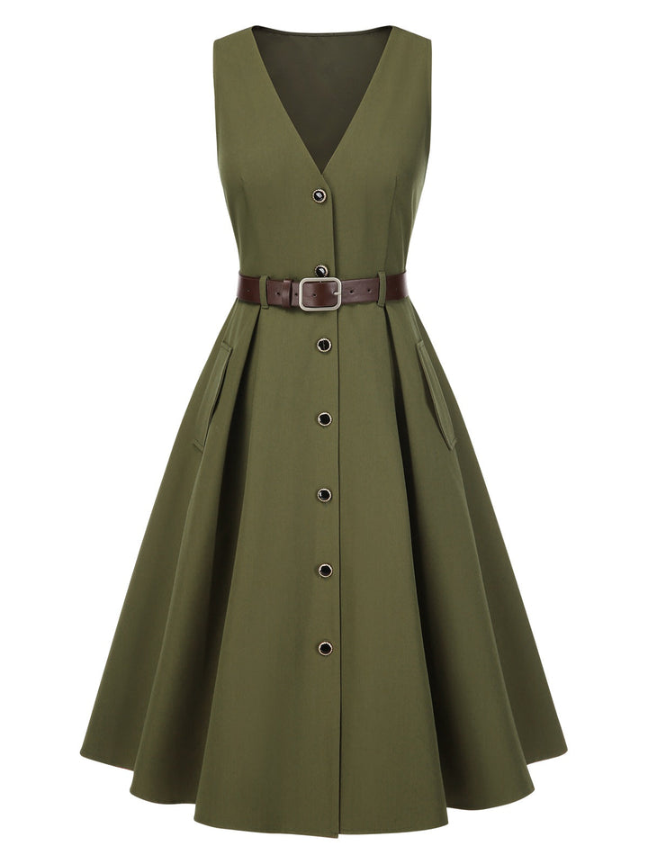 2PCS 1950s Lantern Sleeve Blouse &amp; Pockets Vest Dress, vintage dress, retro fashion, rockabilly, pin-up fashion - perfect for women who love vintage and retro fashion