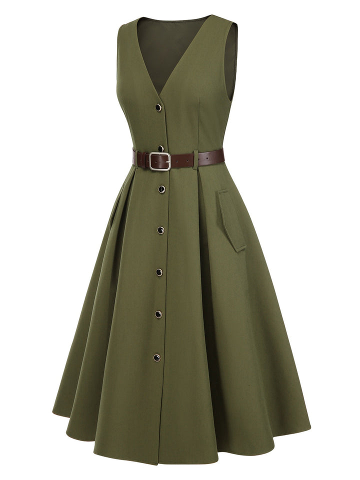 2PCS 1950s Lantern Sleeve Blouse &amp; Pockets Vest Dress, vintage dress, retro fashion, rockabilly, pin-up fashion - perfect for women who love vintage and retro fashion