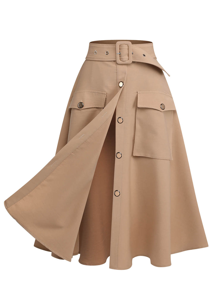 2PCS 1950s Leopard Lapel Romper &amp; Khaki Skirt — vintage elegance for the modern woman