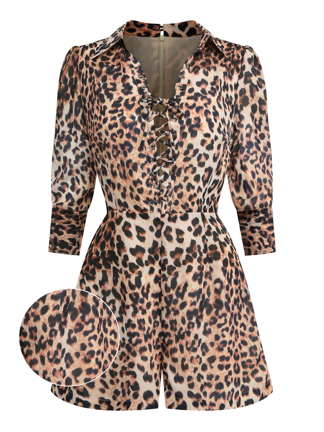 2PCS 1950s Leopard Lapel Romper &amp; Khaki Skirt — vintage elegance for the modern woman