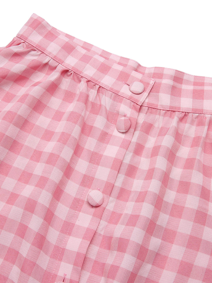 2PCS 1950s Pink Plaid Skirt &amp; Romper With Belt - vintage skirt, style