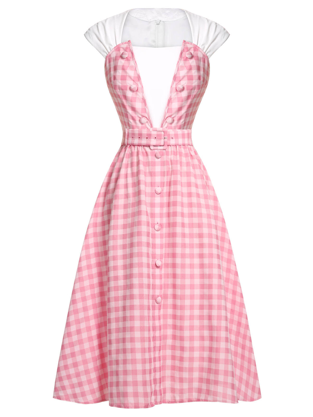 2PCS 1950s Pink Plaid Skirt &amp; Romper With Belt - vintage skirt, style