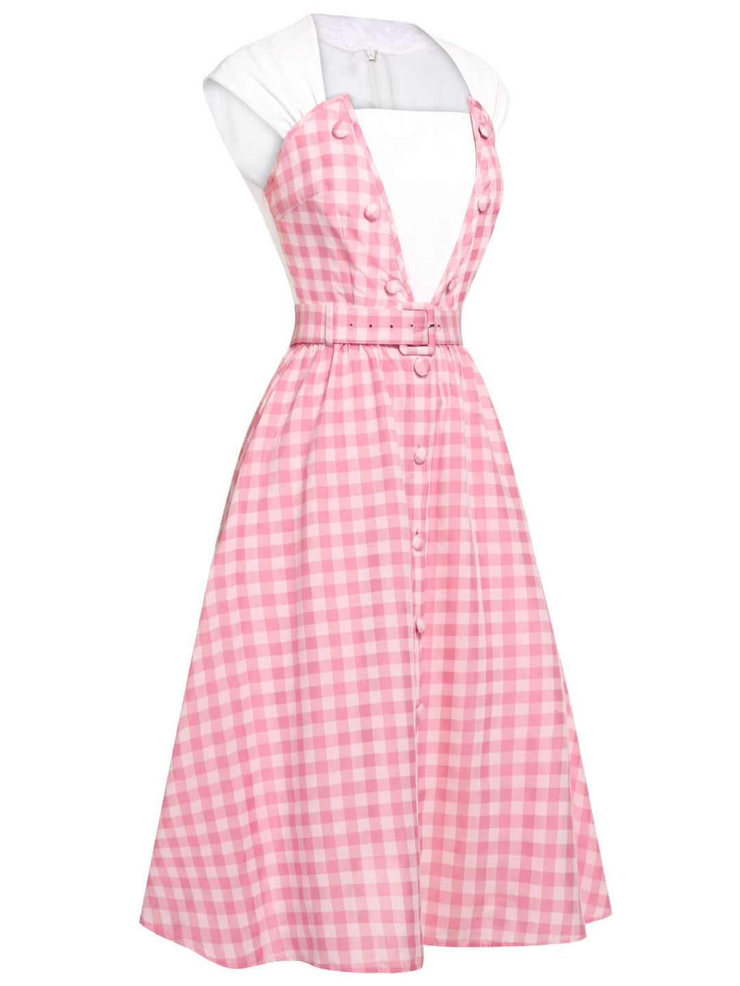 2PCS 1950s Pink Plaid Skirt &amp; Romper With Belt - vintage skirt, style