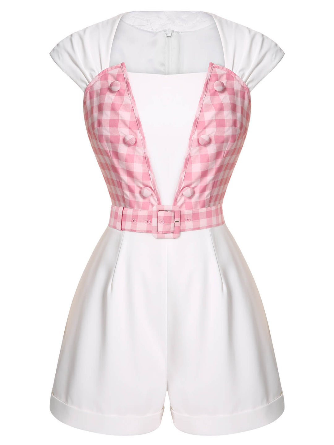 2PCS 1950s Pink Plaid Skirt &amp; Romper With Belt - vintage skirt, style