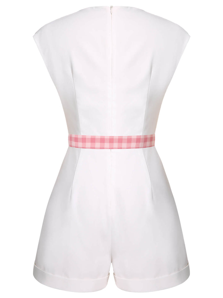 2PCS 1950s Pink Plaid Skirt &amp; Romper With Belt - vintage skirt, style