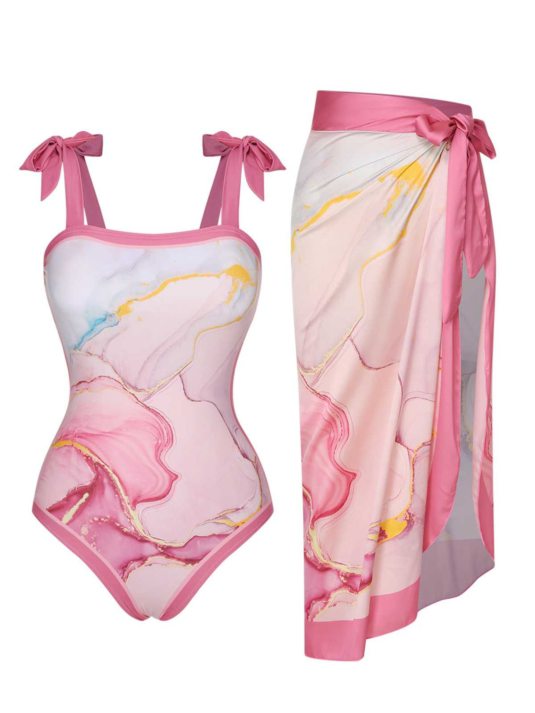 2PCS 1950s Pink Print Swimsuit &amp; Cover-Up, vintage swimsuit, pin-up swimwear - perfect for women who love vintage and retro fashion