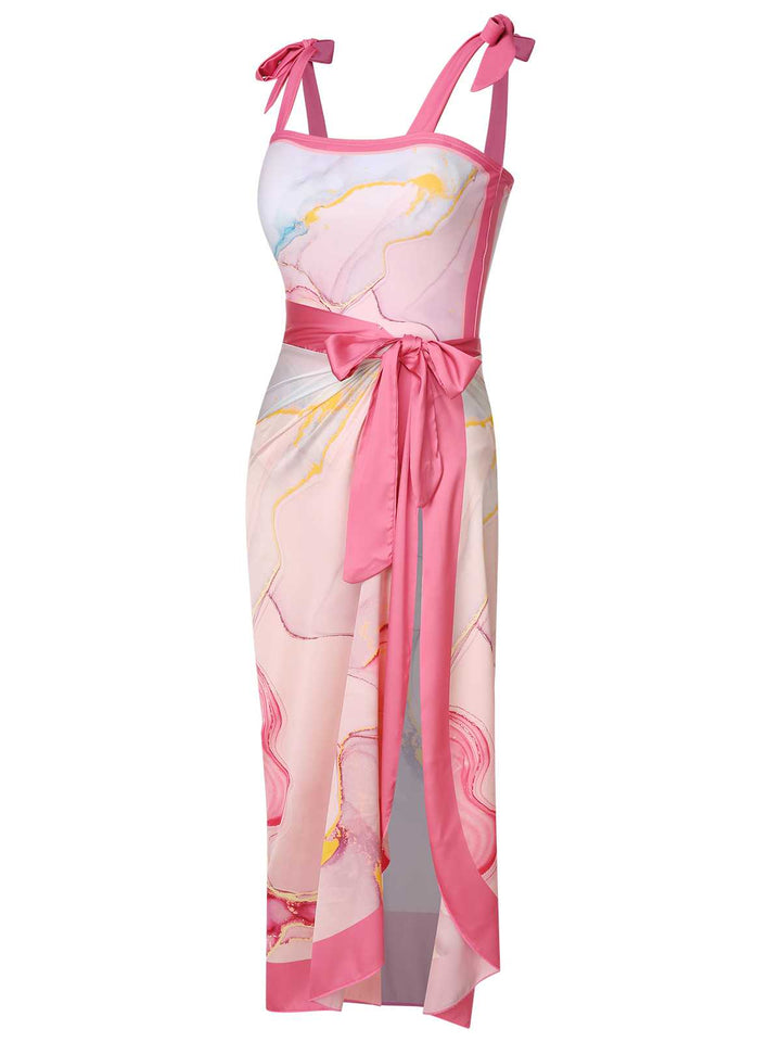 2PCS 1950s Pink Print Swimsuit &amp; Cover-Up, vintage swimsuit, pin-up swimwear - perfect for women who love vintage and retro fashion