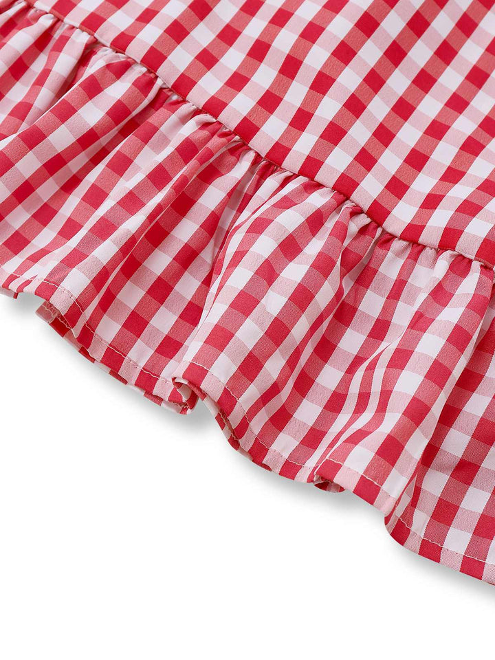 2PCS 1950s Plaid Ruffled Bow Vest &amp; Shorts - vintage fashion, retro style
