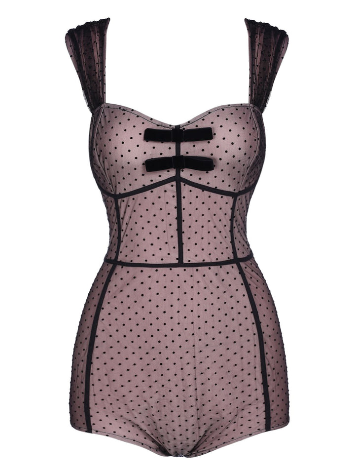 2PCS 1950s Polka Dot Bowknot Lace Strap Dress, classic vintage style elegant retro fashion - Image 3