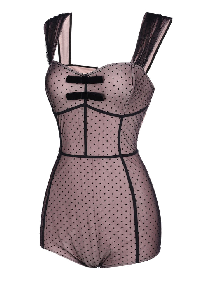 2PCS 1950s Polka Dot Bowknot Lace Strap Dress, classic vintage style elegant retro fashion - Image 4