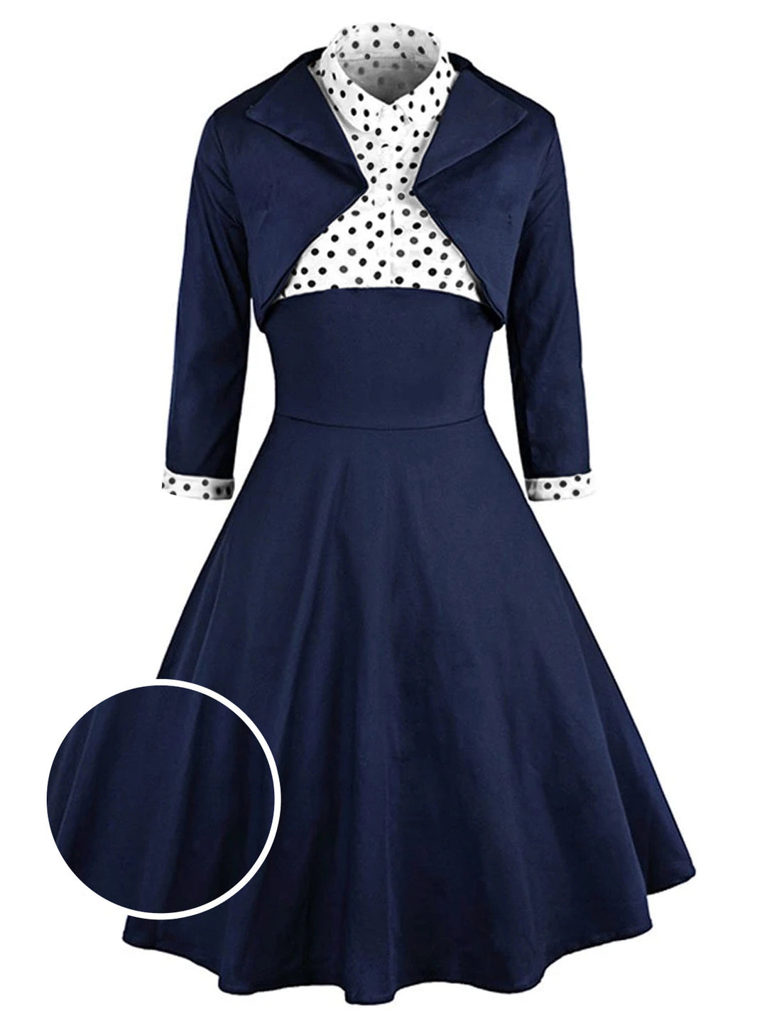 2PCS Navy 1950s Polka Dot Swing Dress, classic 1950s style elegant fashion - Image 2