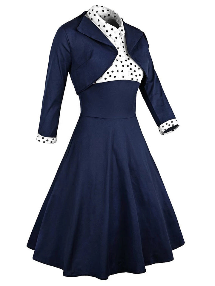 2PCS Navy 1950s Polka Dot Swing Dress, classic 1950s style elegant fashion - Image 3