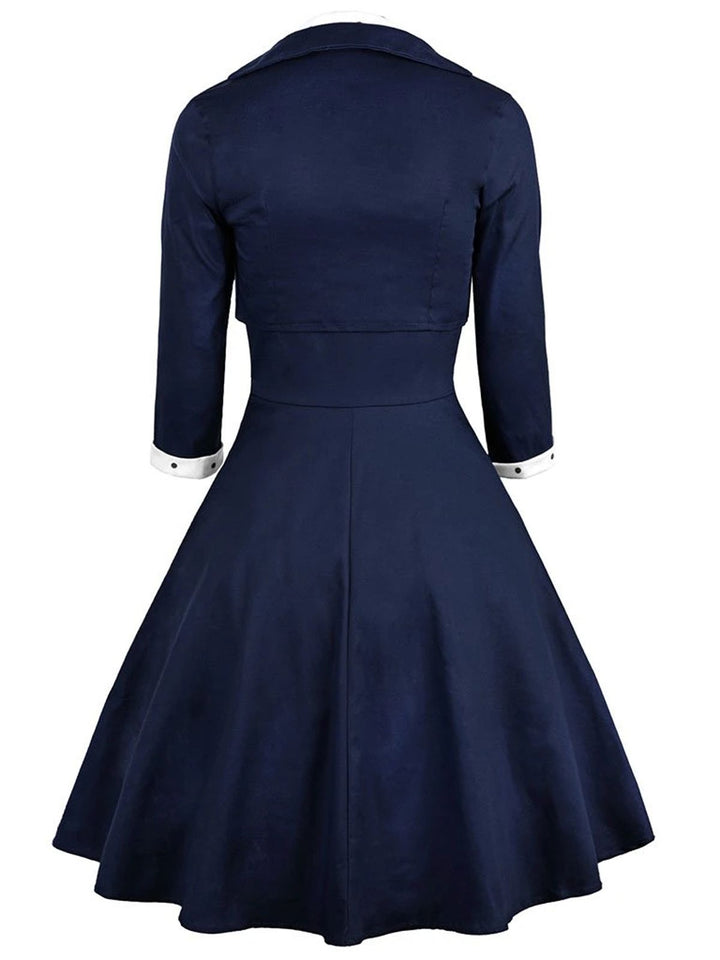 2PCS Navy 1950s Polka Dot Swing Dress, classic 1950s style elegant fashion - Image 4