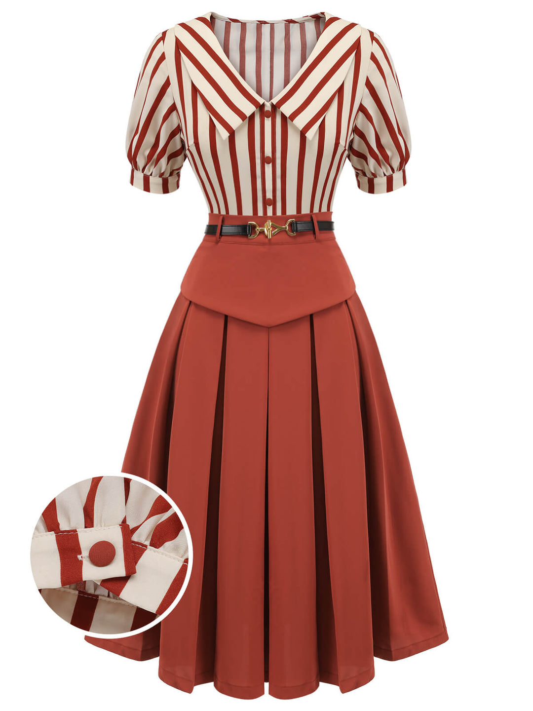 2PCS 1950s Striped Blouse &amp; Pleated Skirt: timeless style reimagined