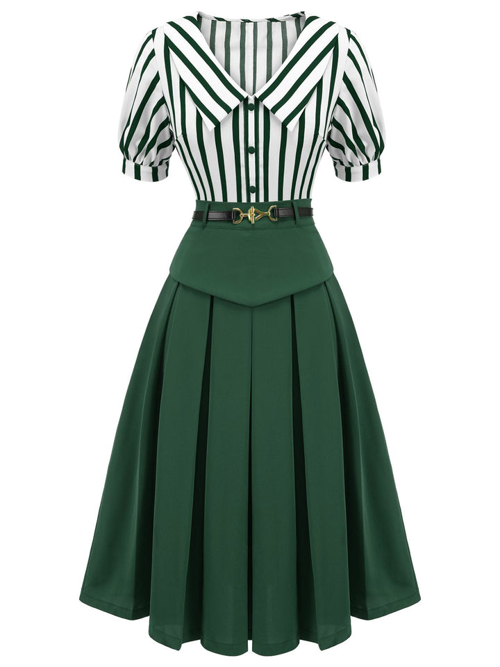 2PCS 1950s Striped Blouse &amp; Pleated Skirt: timeless style reimagined