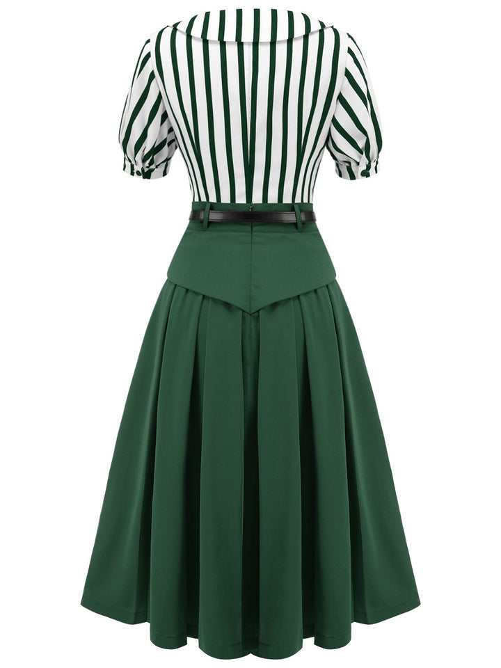2PCS 1950s Striped Blouse &amp; Pleated Skirt — vintage elegance for the modern woman