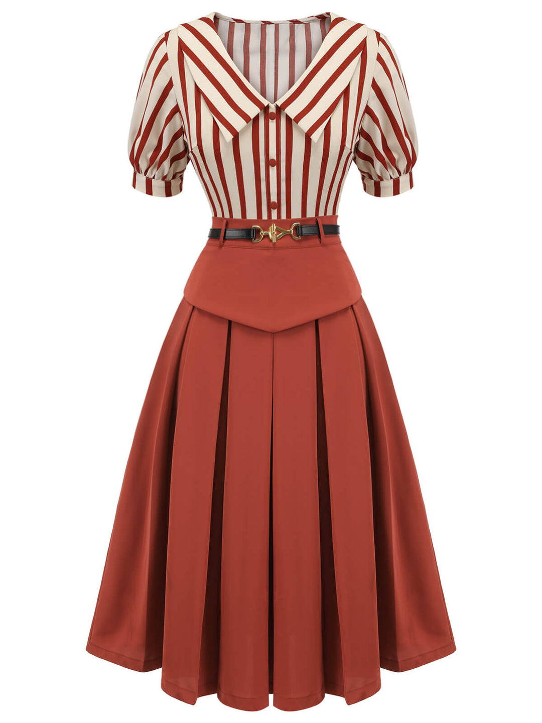 2PCS 1950s Striped Blouse &amp; Pleated Skirt — vintage elegance for the modern woman