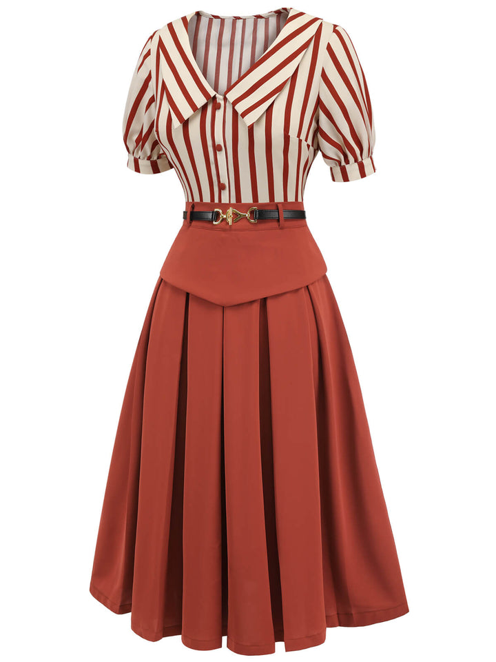 2PCS 1950s Striped Blouse &amp; Pleated Skirt: timeless style reimagined