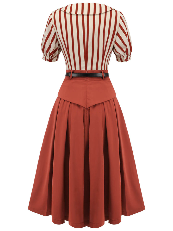 2PCS 1950s Striped Blouse &amp; Pleated Skirt — vintage elegance for the modern woman