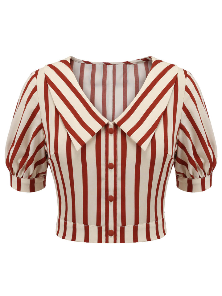 2PCS 1950s Striped Blouse &amp; Pleated Skirt: timeless style reimagined