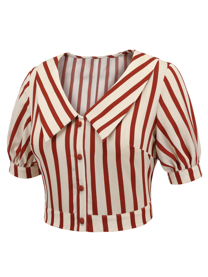2PCS 1950s Striped Blouse &amp; Pleated Skirt — vintage elegance for the modern woman