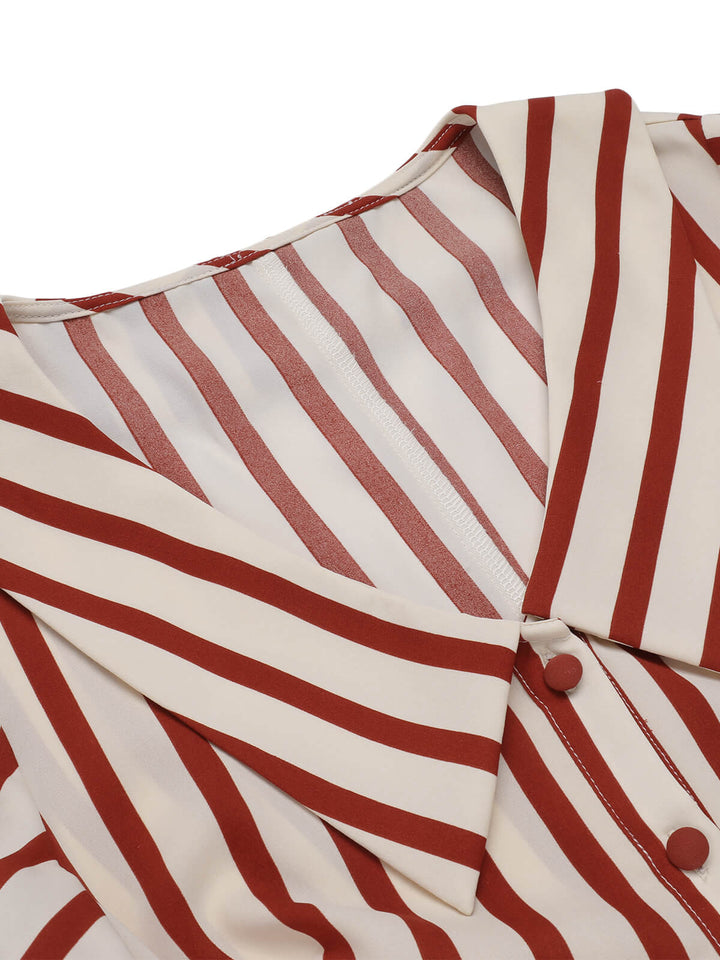 2PCS 1950s Striped Blouse &amp; Pleated Skirt — vintage elegance for the modern woman