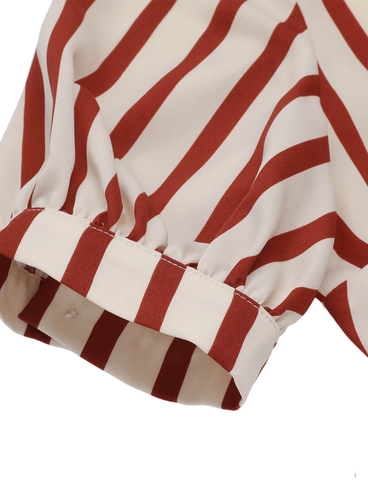 2PCS 1950s Striped Blouse &amp; Pleated Skirt: timeless style reimagined
