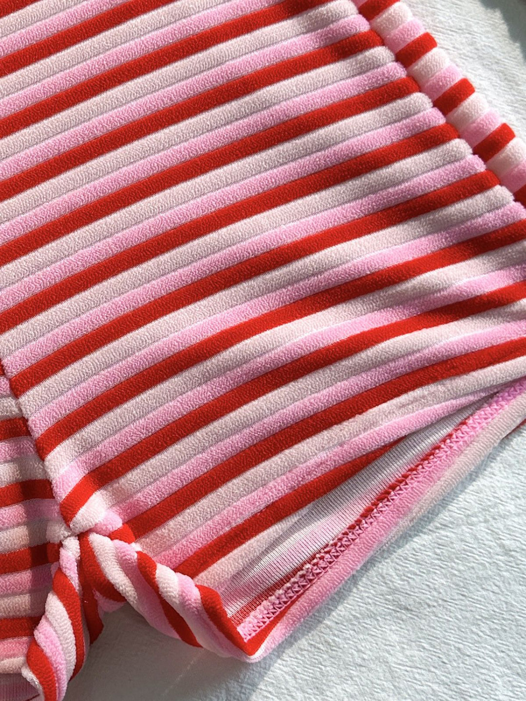 2PCS 1950s Striped Terry Halter Bikini &amp; Shorts - vintage swimwear, retro beach style for women