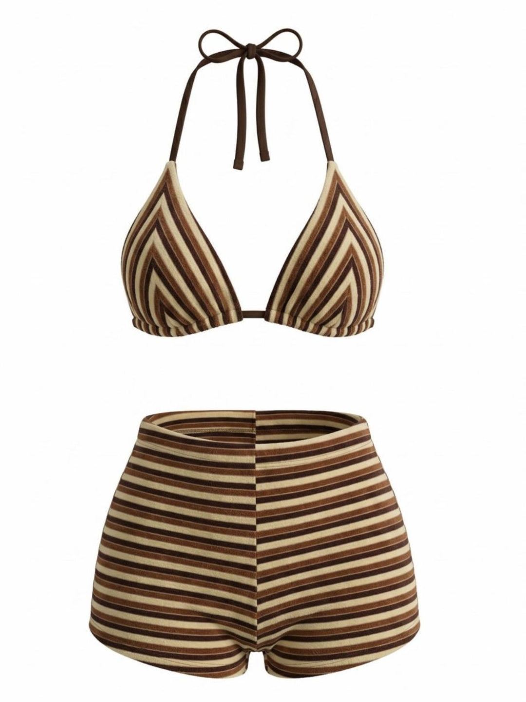 2PCS 1950s Striped Terry Halter Bikini &amp; Shorts - vintage swimwear, retro beach style for women