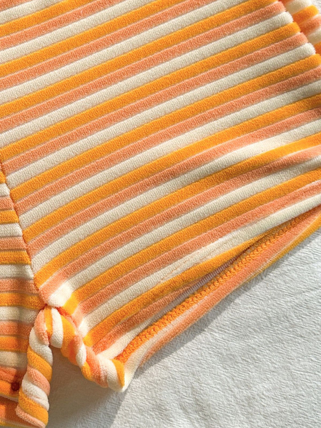 2PCS 1950s Striped Terry Halter Bikini &amp; Shorts - vintage swimwear, retro beach style for women