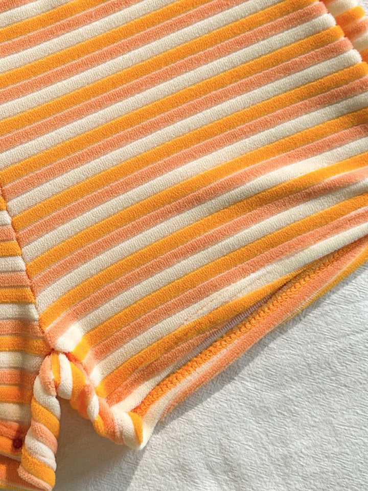 2PCS 1950s Striped Terry Halter Bikini &amp; Shorts - vintage swimwear, retro beach style for women