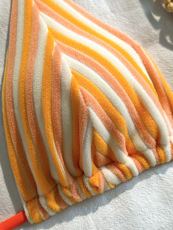 2PCS 1950s Striped Terry Halter Bikini &amp; Shorts - vintage swimwear, retro beach style for women