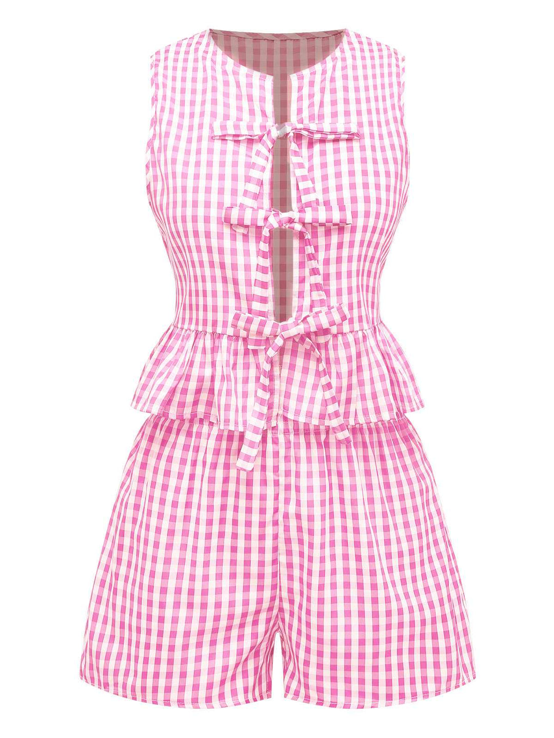 2PCS 1950s Plaid Ruffled Bow Vest &amp; Shorts, vintage fashion, retro style - perfect for women who love vintage and retro fashion