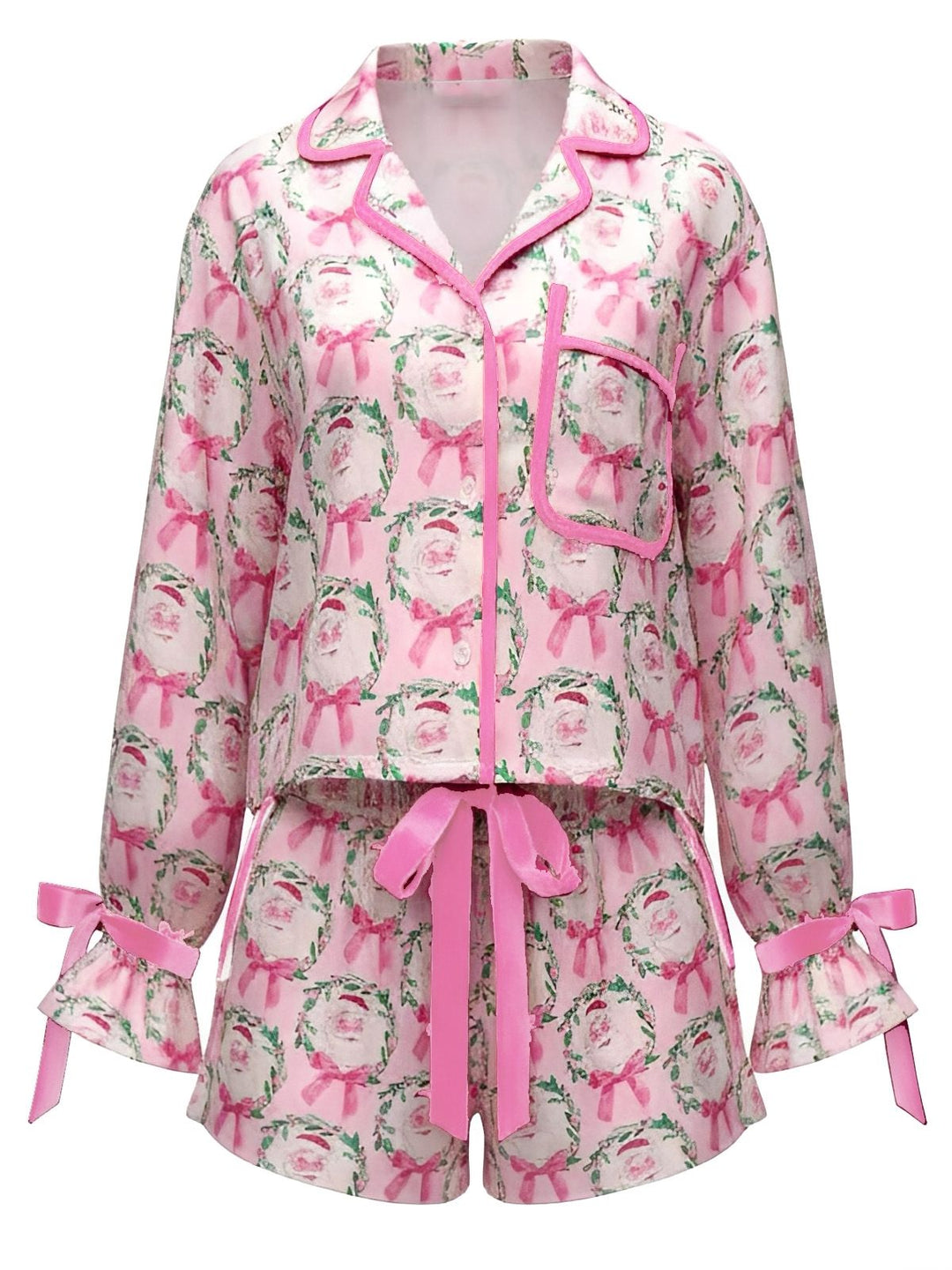 2PCS Christmas Long Sleeve Button Pajama Set - vintage fashion, retro style