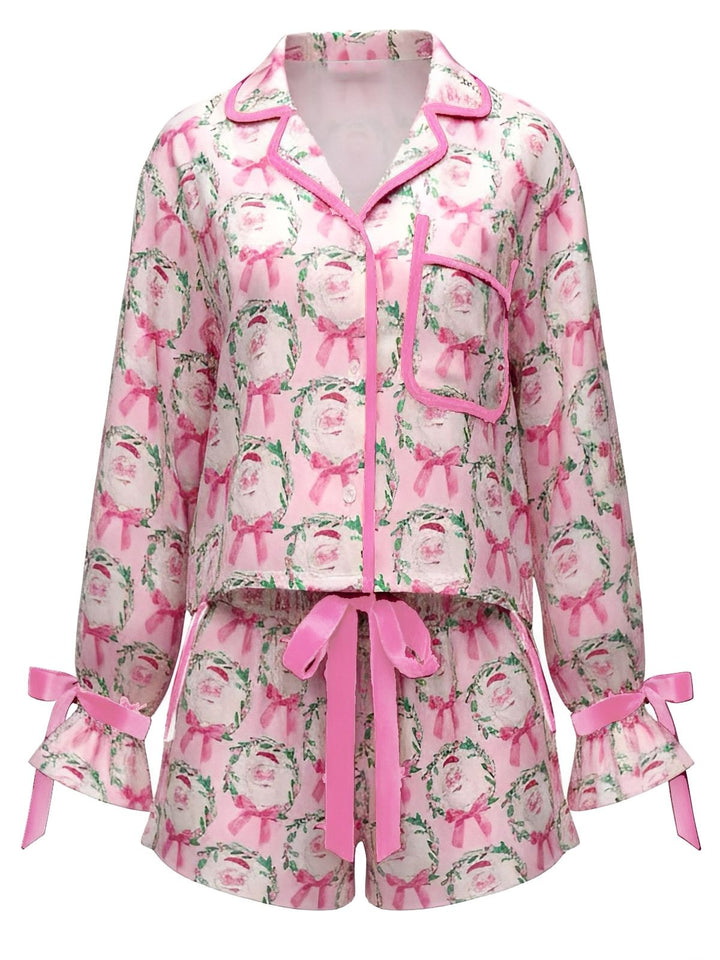 2PCS Christmas Long Sleeve Button Pajama Set - vintage fashion, retro style