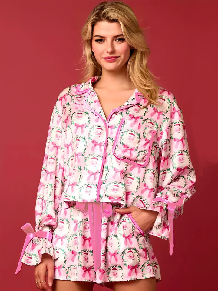 2PCS Christmas Long Sleeve Button Pajama Set - vintage fashion, retro style
