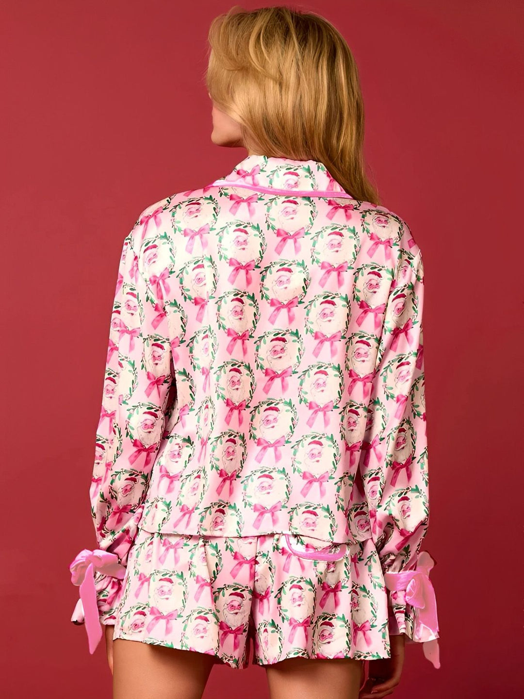 2PCS Christmas Long Sleeve Button Pajama Set - vintage fashion, retro style