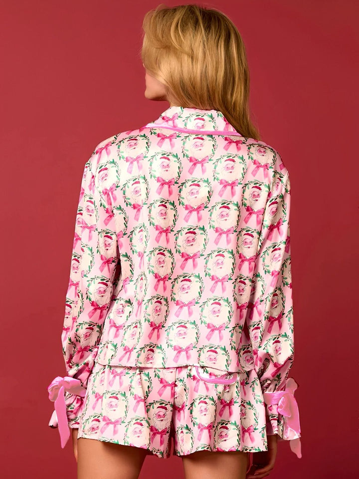 2PCS Christmas Long Sleeve Button Pajama Set - vintage fashion, retro style