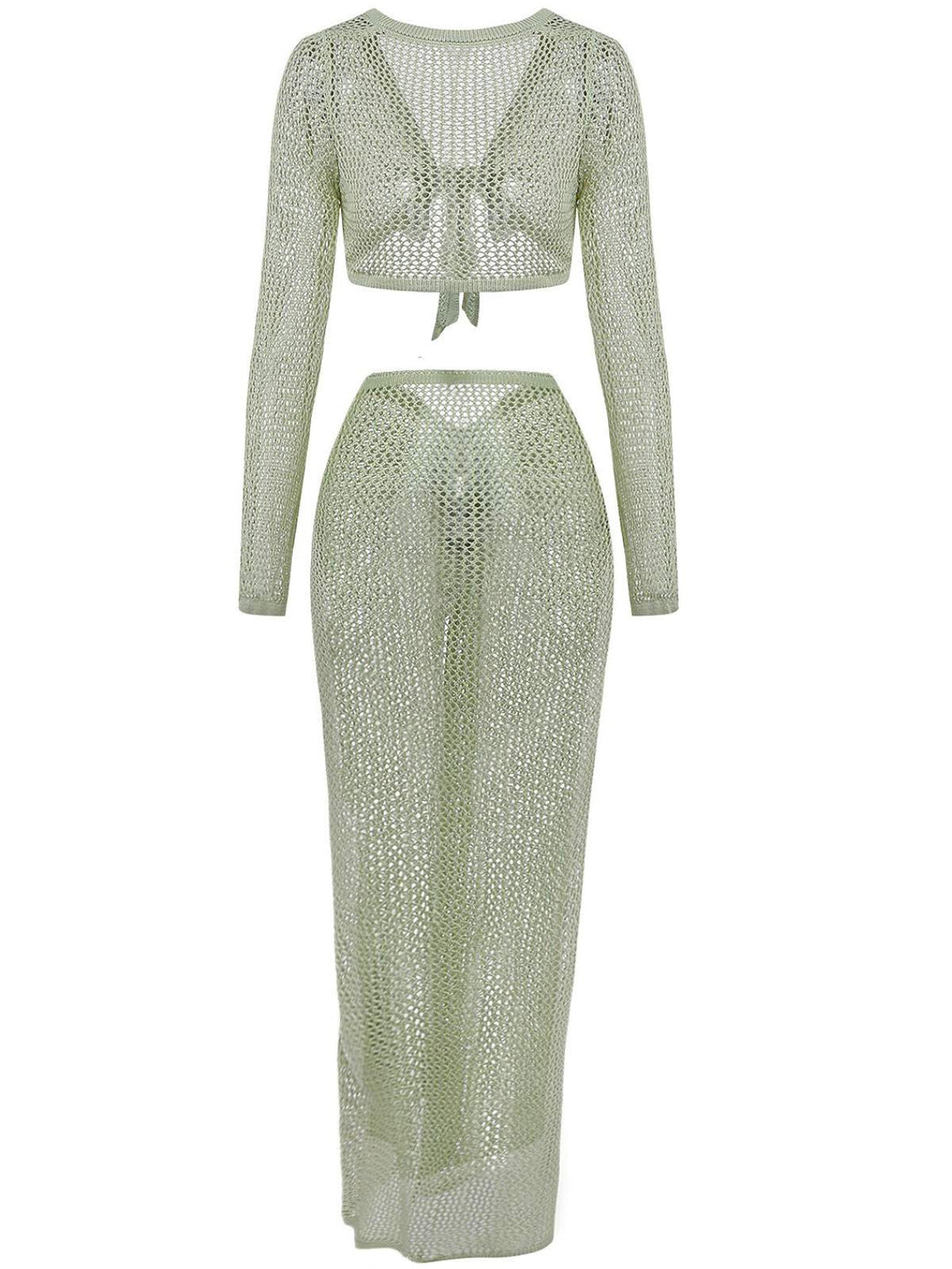 2PCS 1960s Crochet Long Sleeve Beach Cover-Up Set - vintage fashion, retro style