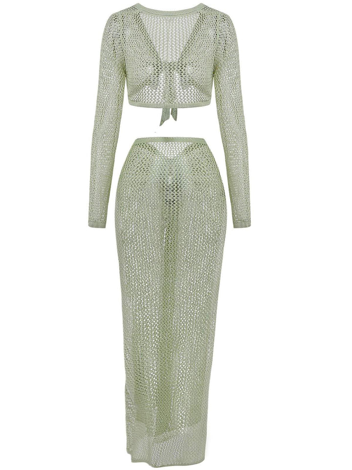 2PCS 1960s Crochet Long Sleeve Beach Cover-Up Set - vintage fashion, retro style