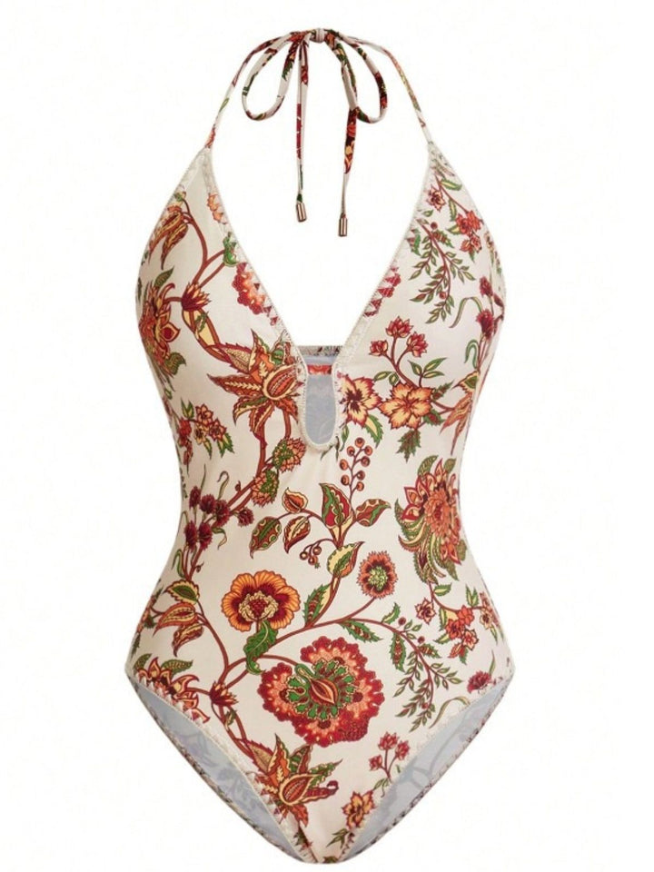 2PCS 1960s Deep V-Neck Fringe Swimsuit &amp; Cover-Up - vintage swimsuit, pin-up style