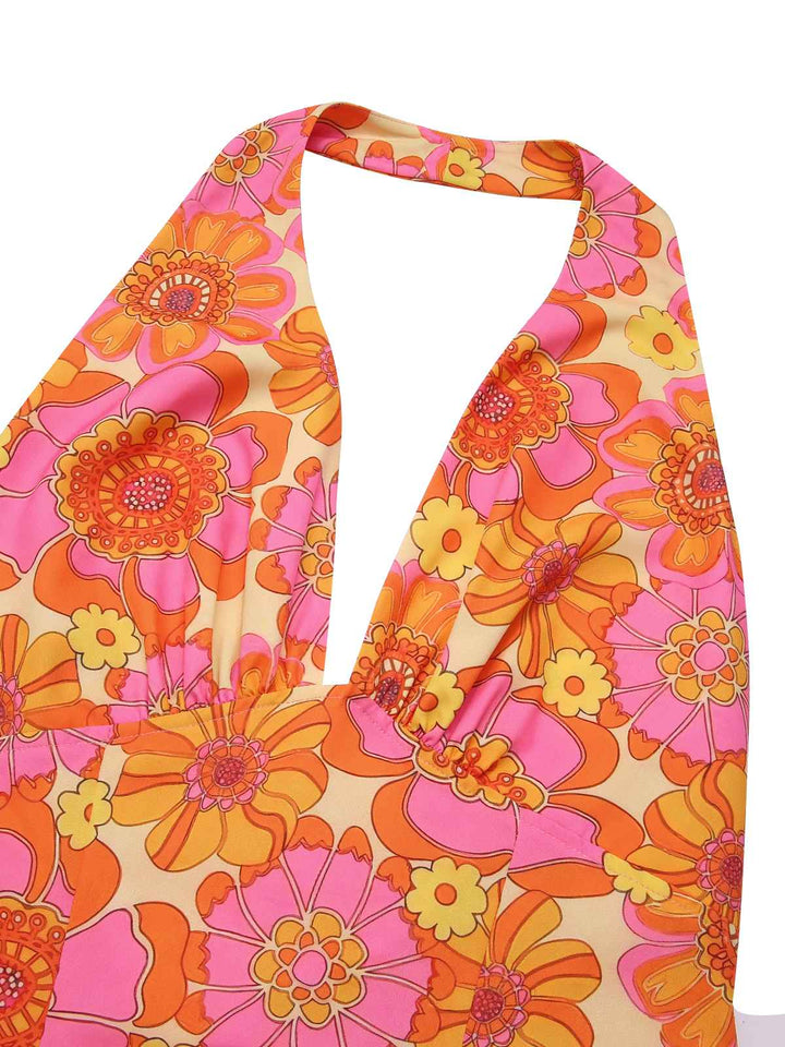 2PCS 1960s Floral Halter Top &amp; Pleated Skirt — 1960s jazz-age spirit for her morning coffee